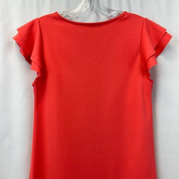 Ces Femme Womens Shift Dress Coral Solid Mini Pullover Cap Sleeve Flutter USA S - Picture 4 of 11